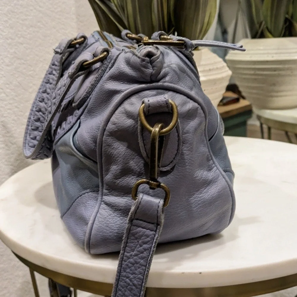 Liebeskind Berlin Satchel Bag Medium Sz Real Leather Blue Braided Crossbody Boho
